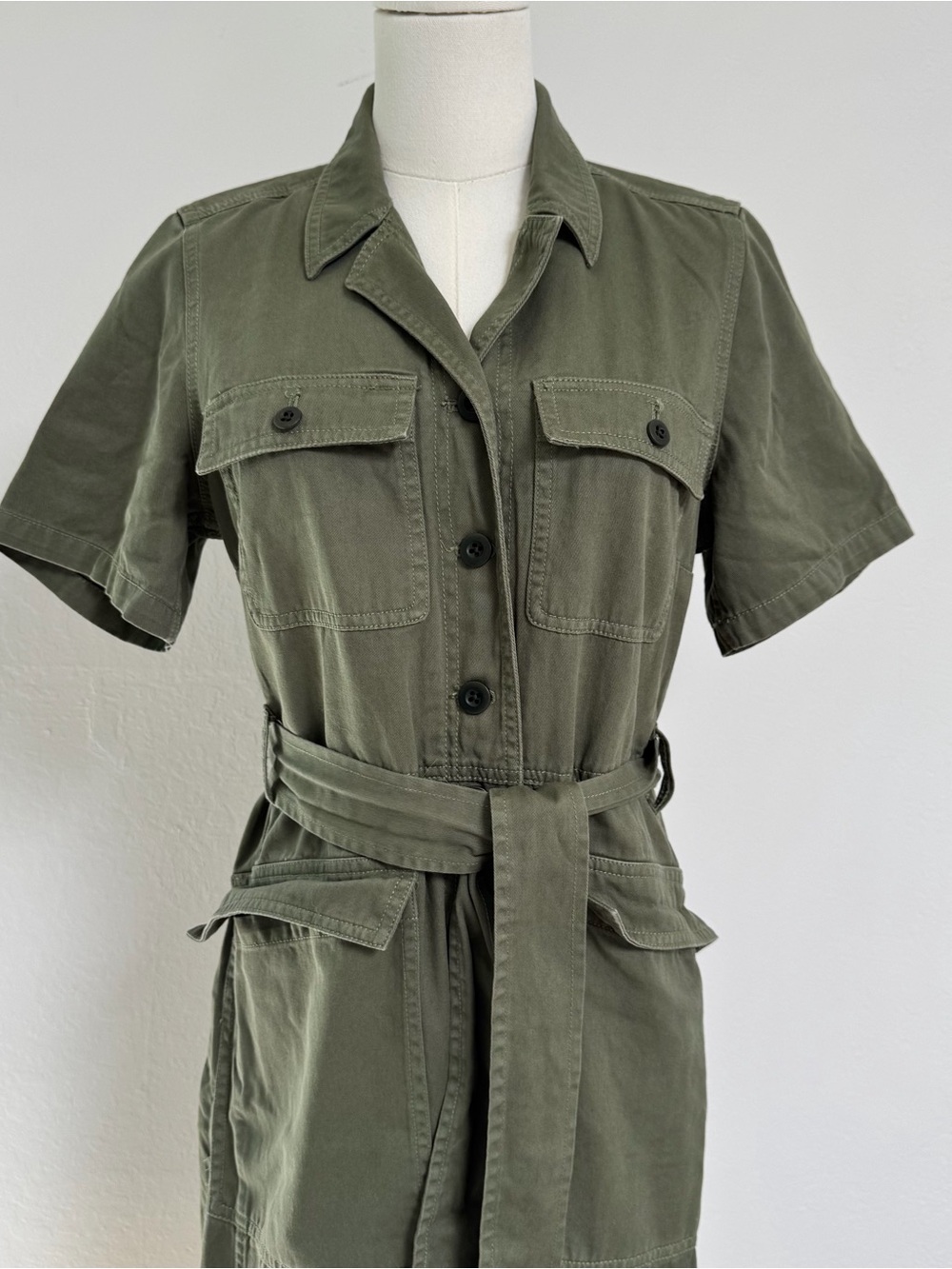 Madewell Utility Short-Sleeve Jumpsuit in Olive Green (Petite S) - Picture 3 of 14